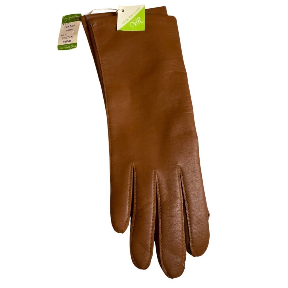 Vintage Faux Leather Silk Lined Gloves Tan M